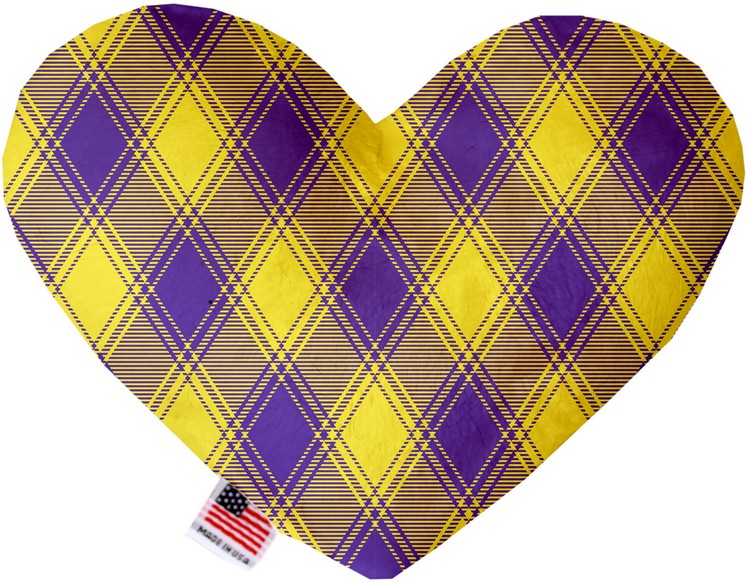 Purple and Yellow Plaid 6 inch Stuffing Free Heart Dog Toy